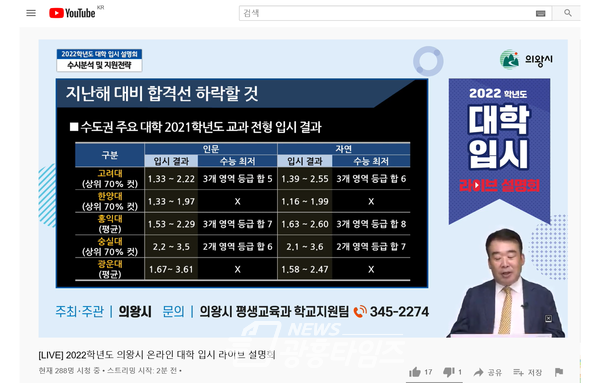 2022학년도 대입설명회 1부 강의 (사진제공=의왕시)