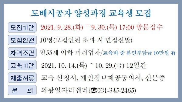 의왕시도배시공자 양성과정 교육생 모집(제공=의왕시)