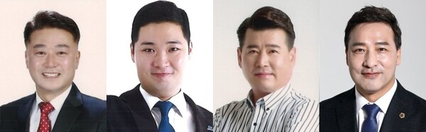왼쪽부터 제1선거구 김정호 당선인, 제2선거구 최민 당선인, 제3선거구 유종상 당선인, 제4선거구 김용성 당선인