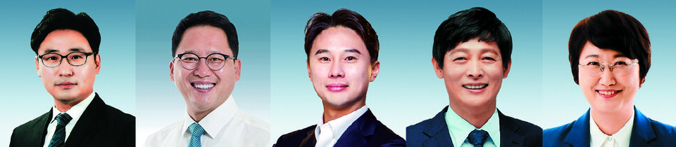 좌측부터 수석부대표_조성환의원, 정책위원장_안광룰 의원, 수석대변인_황대호 의원, 정무수석_박세원 의원, 기획수석_고은정 의원