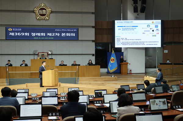 최민 의원, 광명·시흥 테크노밸리 조성 및 서남부 지역 교통 문제 해결 관련 도정질문(사진제공=경기도의회) 최민 의원, 광명·시흥 테크노밸리 조성 및 서남부 지역 교통 문제 해결 관련 도정질문(사진제공=경기도의회)
