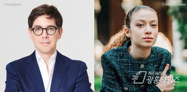 왼쪽부터 아드리앙 페뤼숑(지휘), 아리엘 벡(피아노) (사진제공=부천시립예술단)